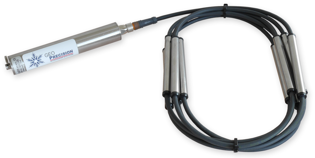 Short thermistor string connected to a GEOprecision minilogger in a stainless-steel enclosure